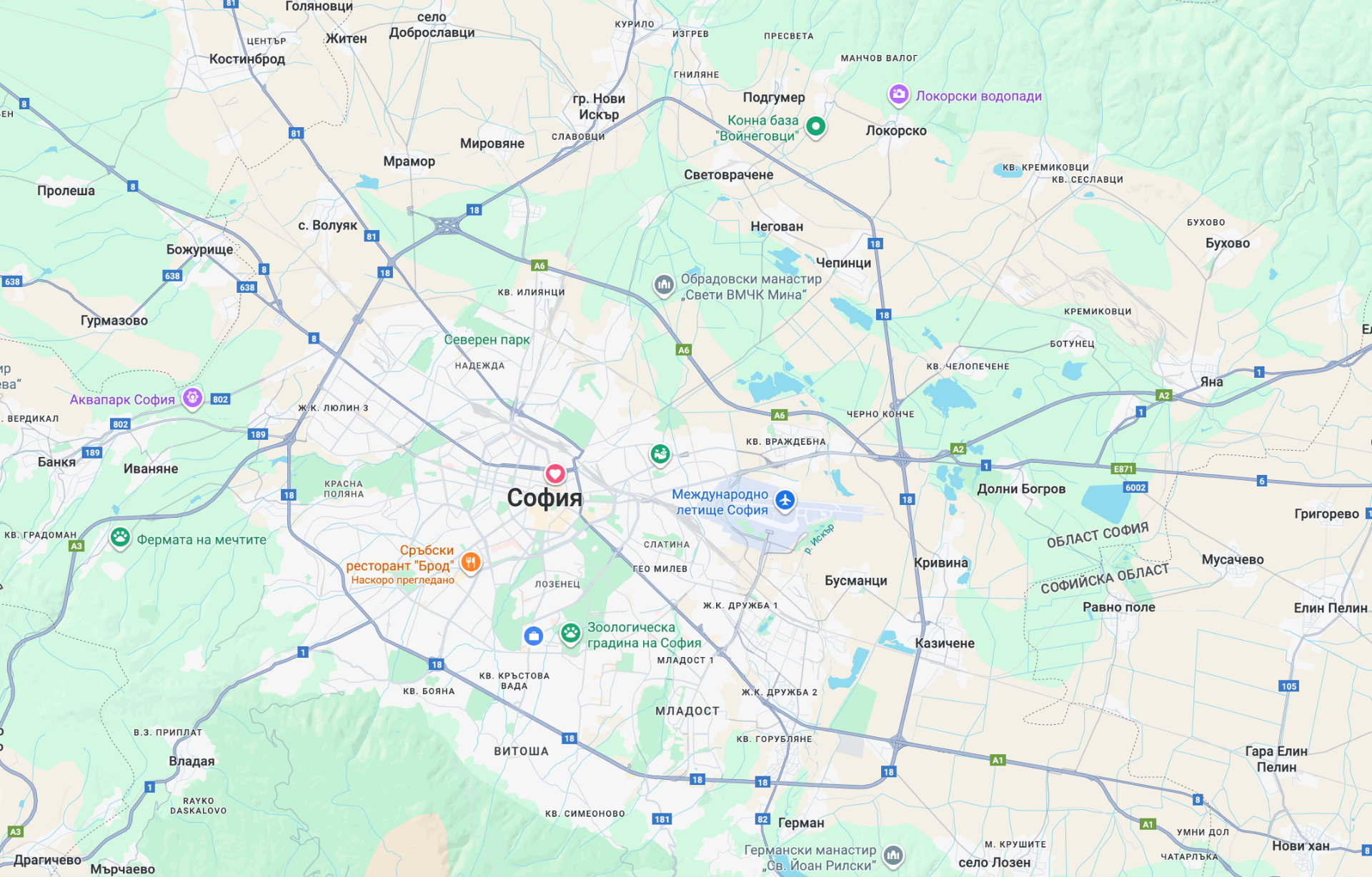 Карта на районите за ВиК услуги в София и Софийска област